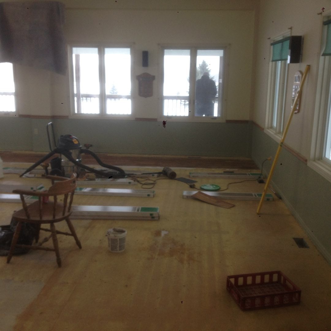 Golf course clubhouse hall before flooring renovation
