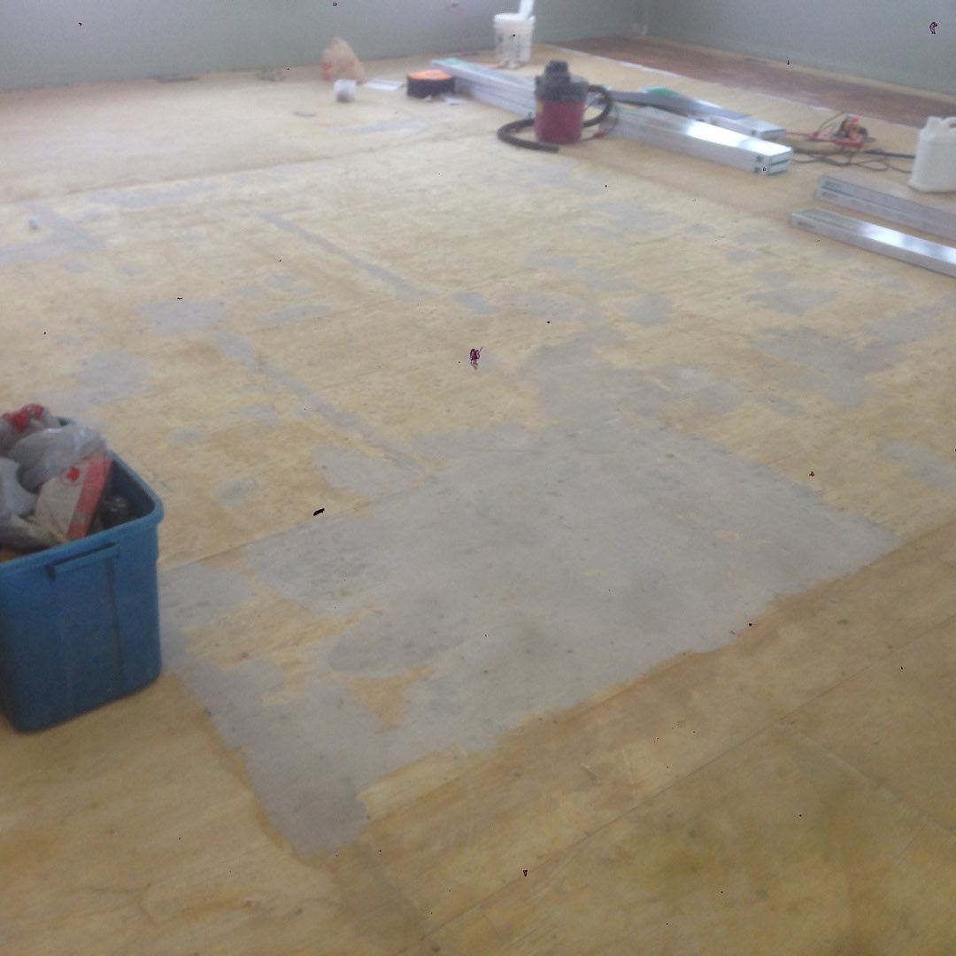 Subfloor prep during clubhouse flooring renovation