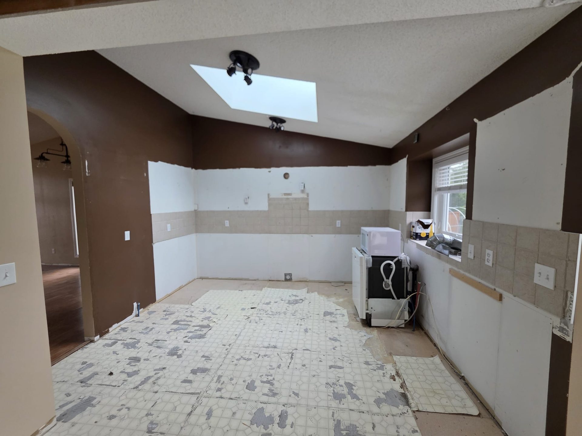 Kitchen gutted down to the studs during renovation